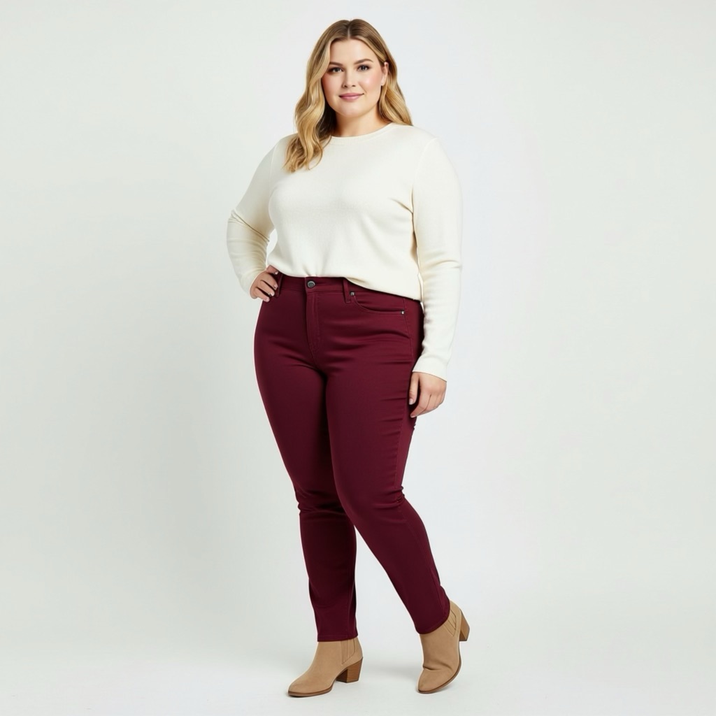 United Colors Of Benetton Burgundy Chino Pants Plus Size Women Cotton Pants